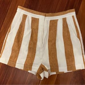Amanda Uprichard Linen Caramel/White Striped Shorts Sz L